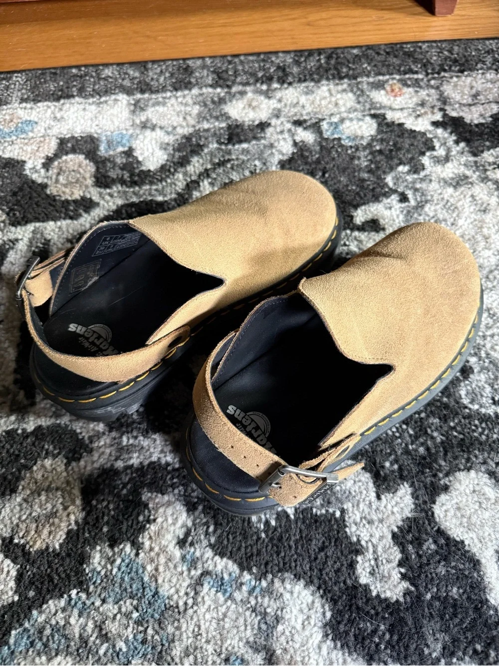 Dr. Martens Tan Suede Platform Clogs with Adjustable Heel Strap